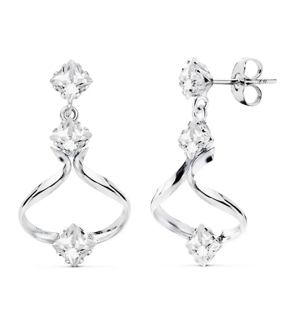 Pendientes Oro blanco 18 ktes largos tirabuzón. Valence