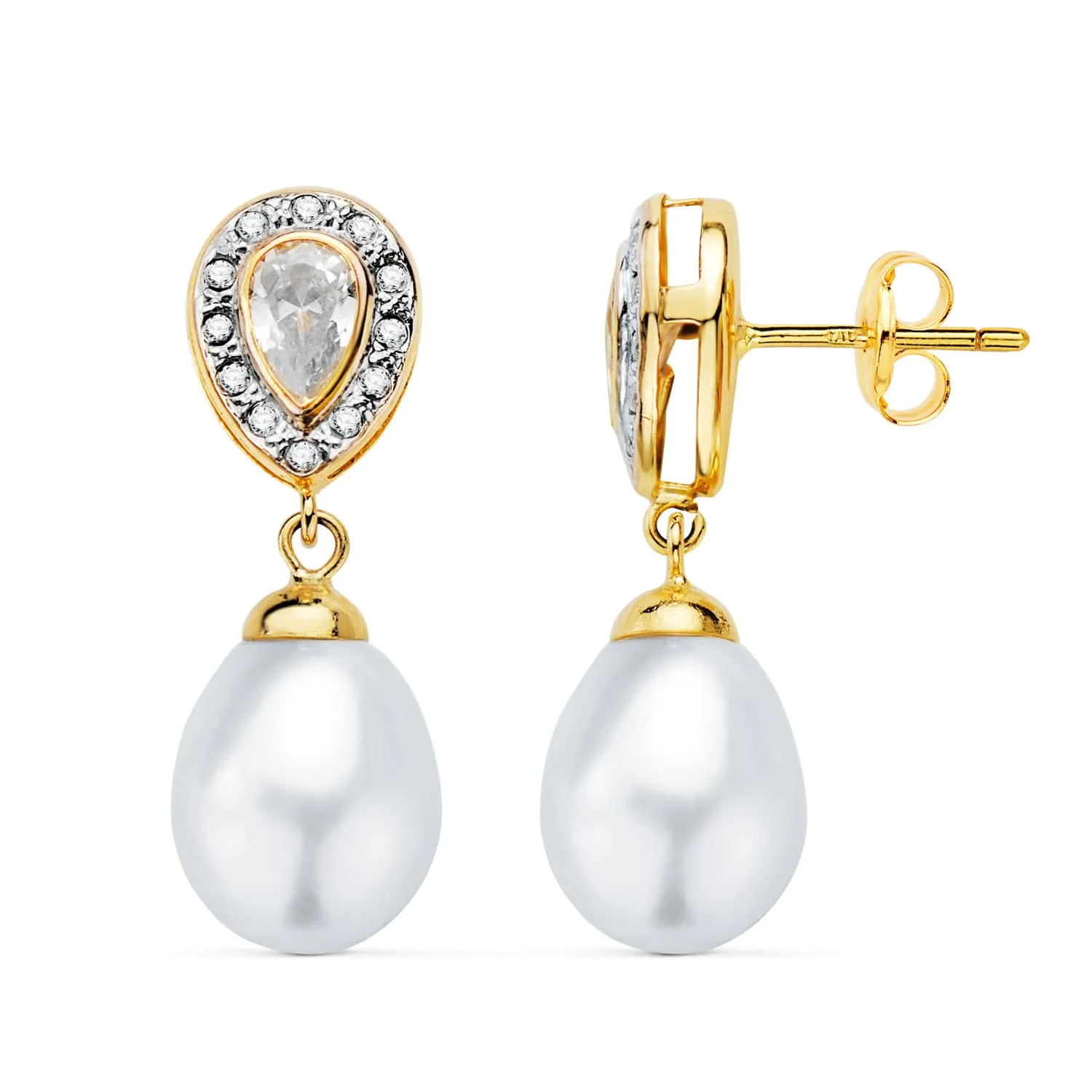 Pendientes Oro Novia con Perla