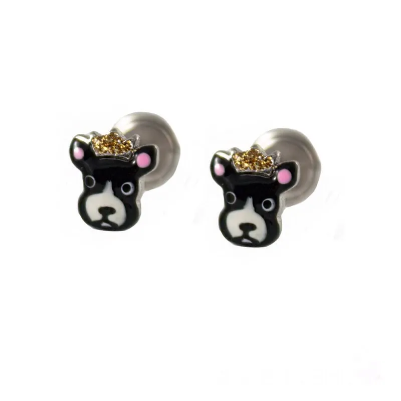 Pendientes perrito Bulldog francés con corona