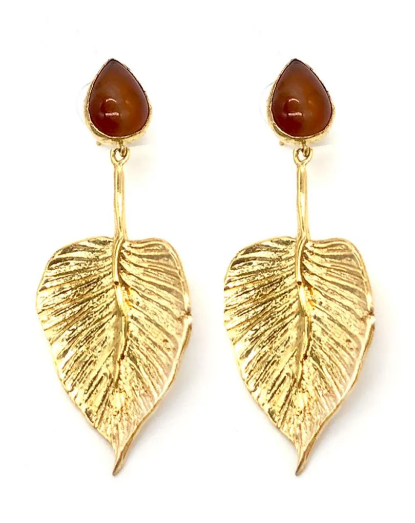 PENDIENTES PIEDRA NARANJA CON HOJA COLGADA