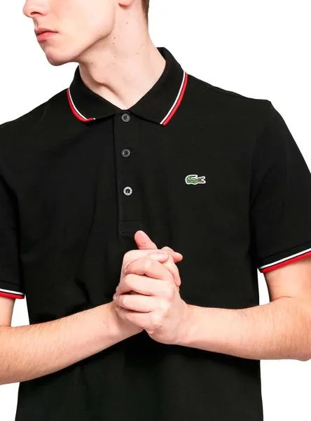 polo lacoste strip negro para hombre