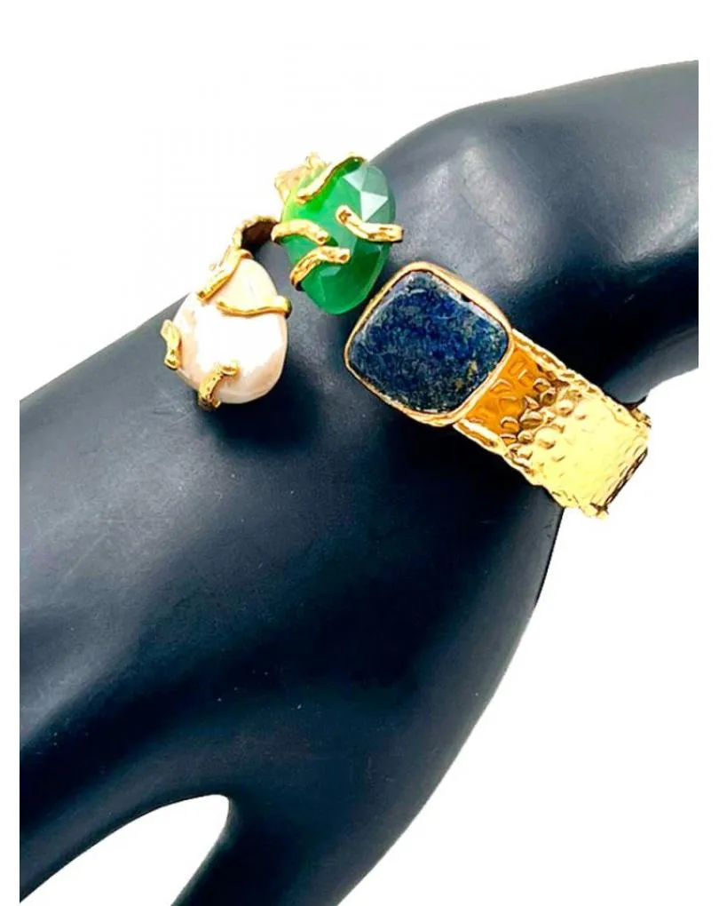 PULSERA MUJER DORADA CON PIEDRAS NATURALES TRICOLOR CHAPADA EN ORO PARA BODAS