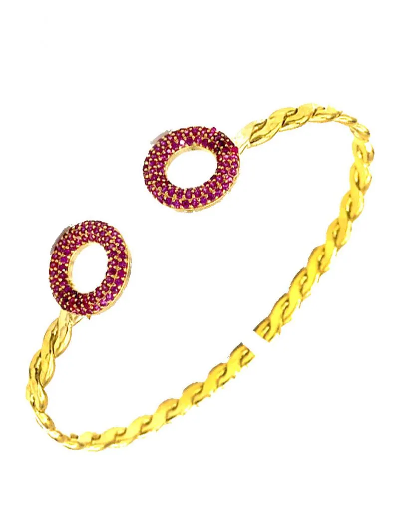 PULSERA MUJER FUCSIA DORADA TRENZADA CON AROS DE CRISTAL DE ALTA BISUTERÍA