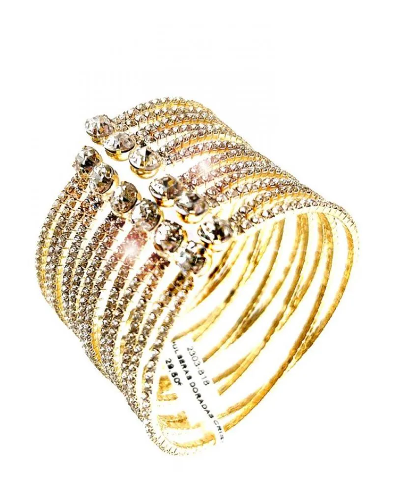 PULSERAS DORADAS CON CRISTAL EFECTO EXTRA BRILLO FABULOSAS PARA BODAS Y NOCHE