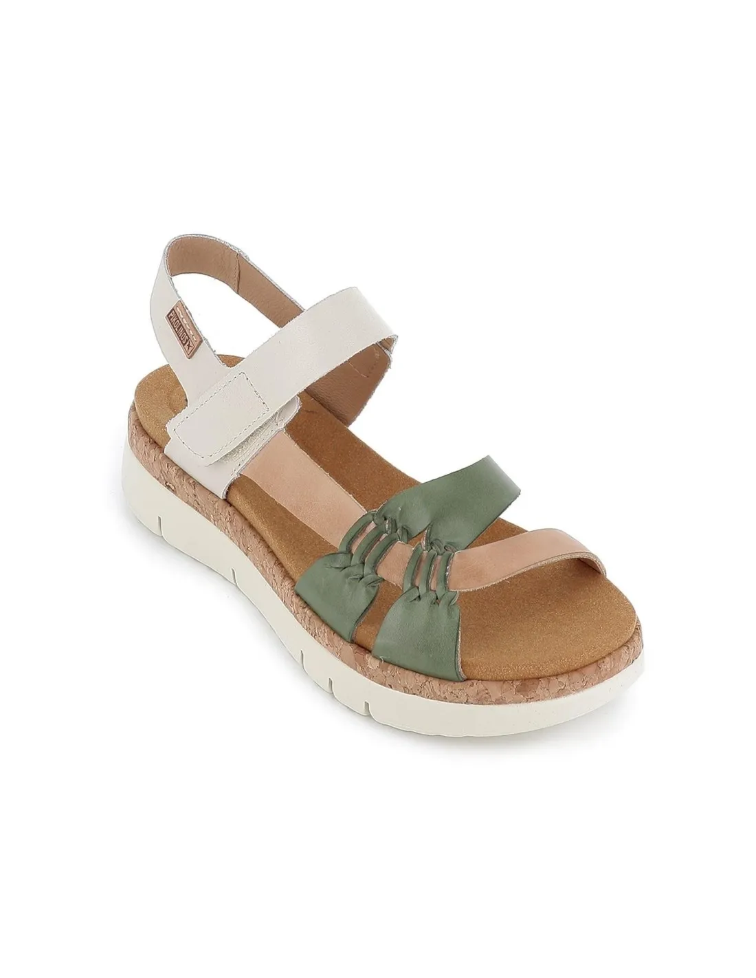 Sandalia de piel con cuña baja para mujer verde Pikolinos