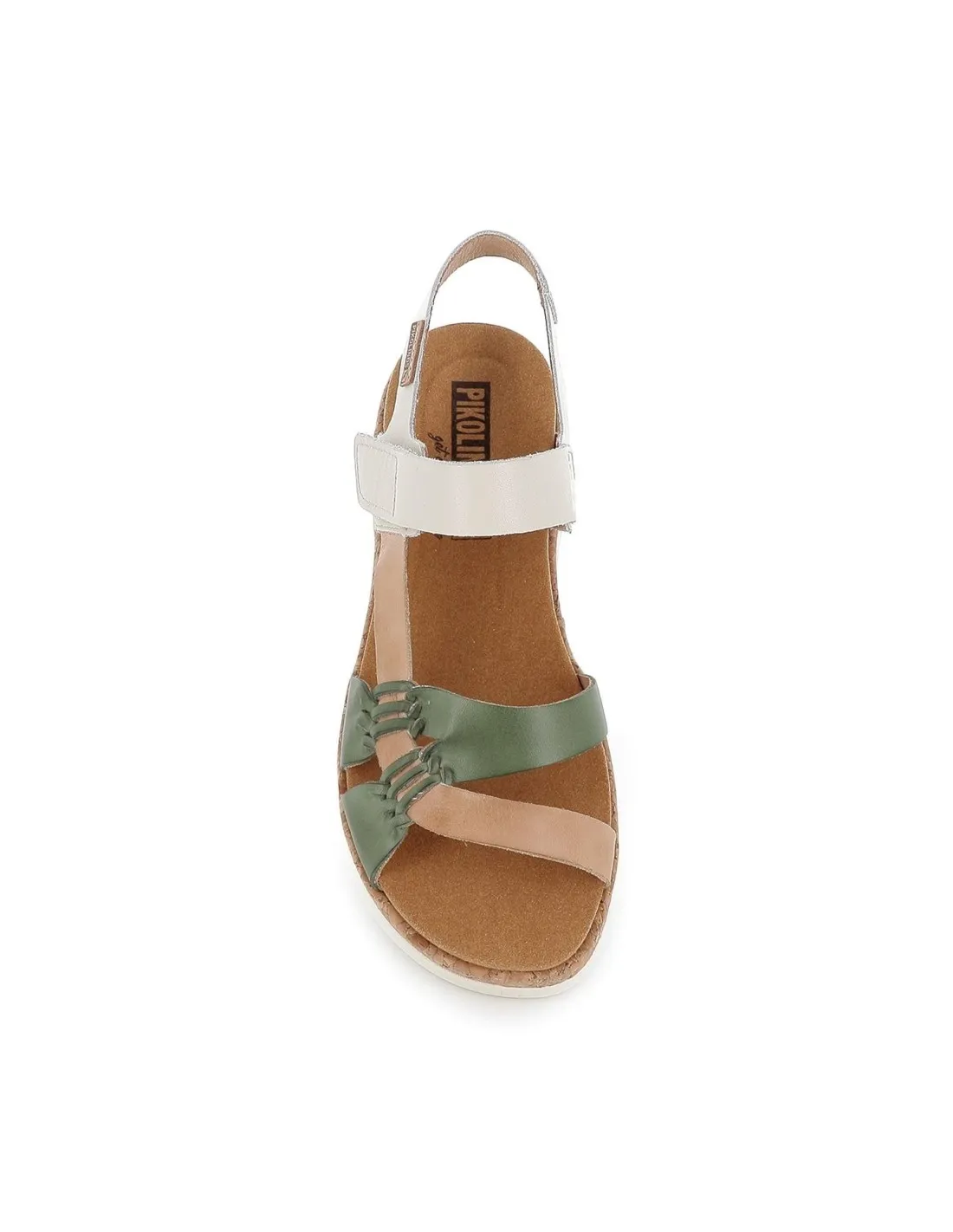 Sandalia de piel con cuña baja para mujer verde Pikolinos