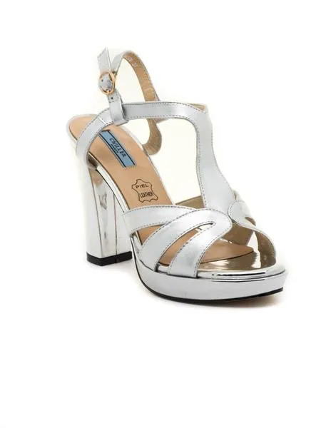 sandalias chiller 19075 de piel plata para mujer