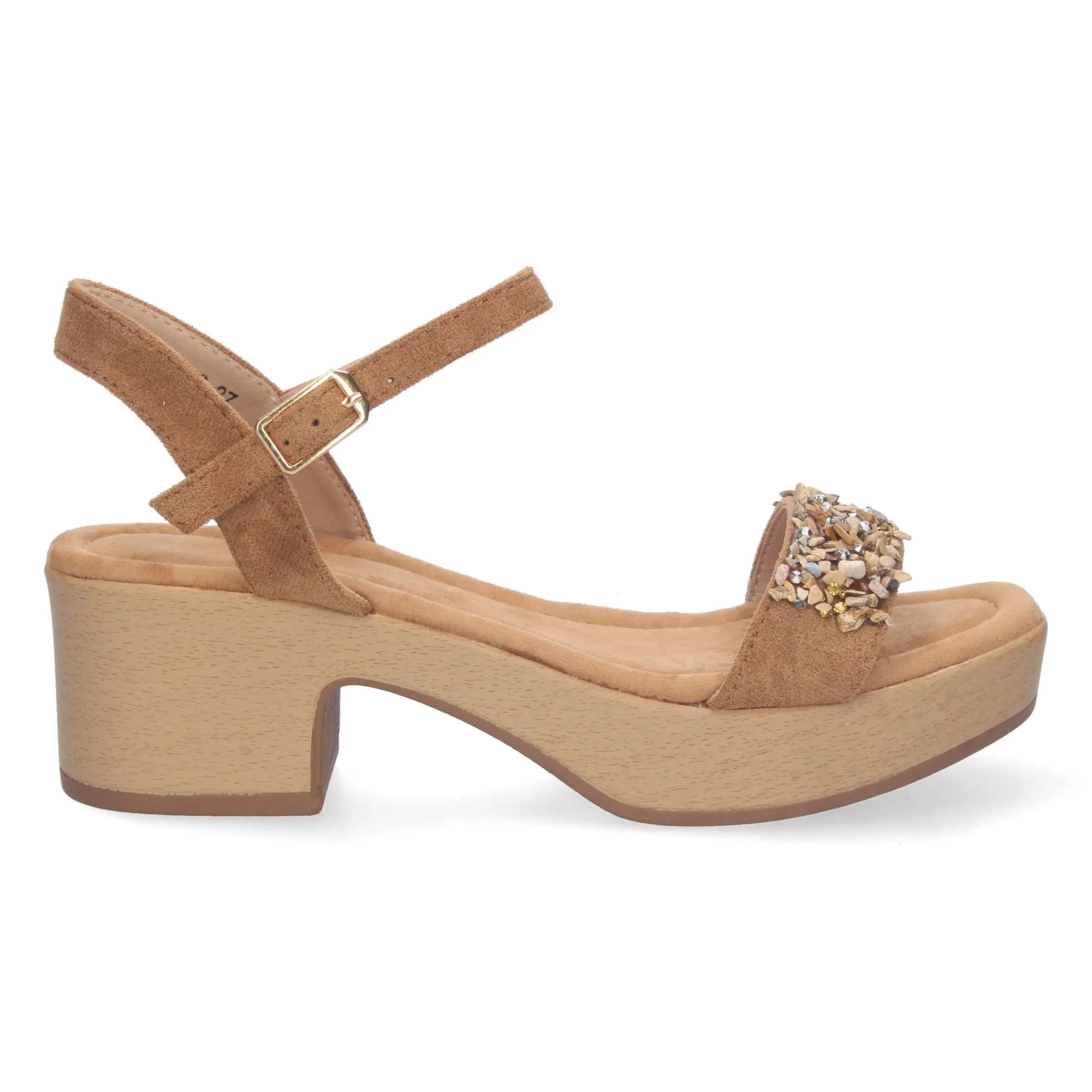 SANDALIAS TACóN Y PLATAFORMA ESTILO MADERA MUJER COLOR CAMEL FB2342