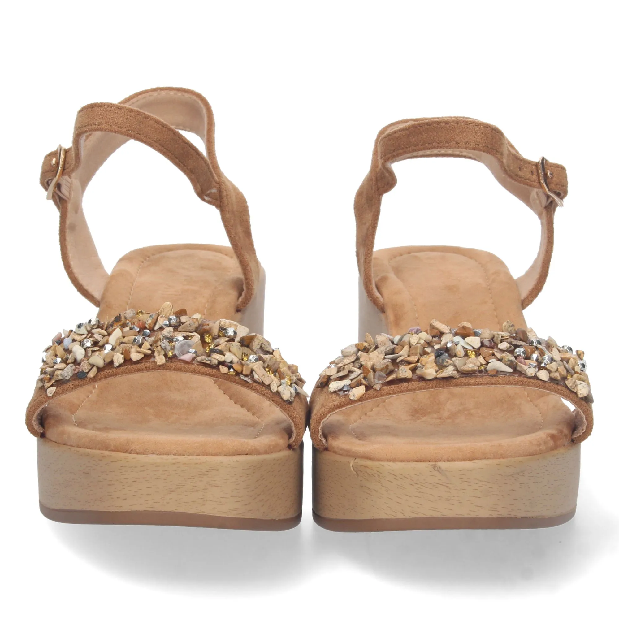 SANDALIAS TACóN Y PLATAFORMA ESTILO MADERA MUJER COLOR CAMEL FB2342