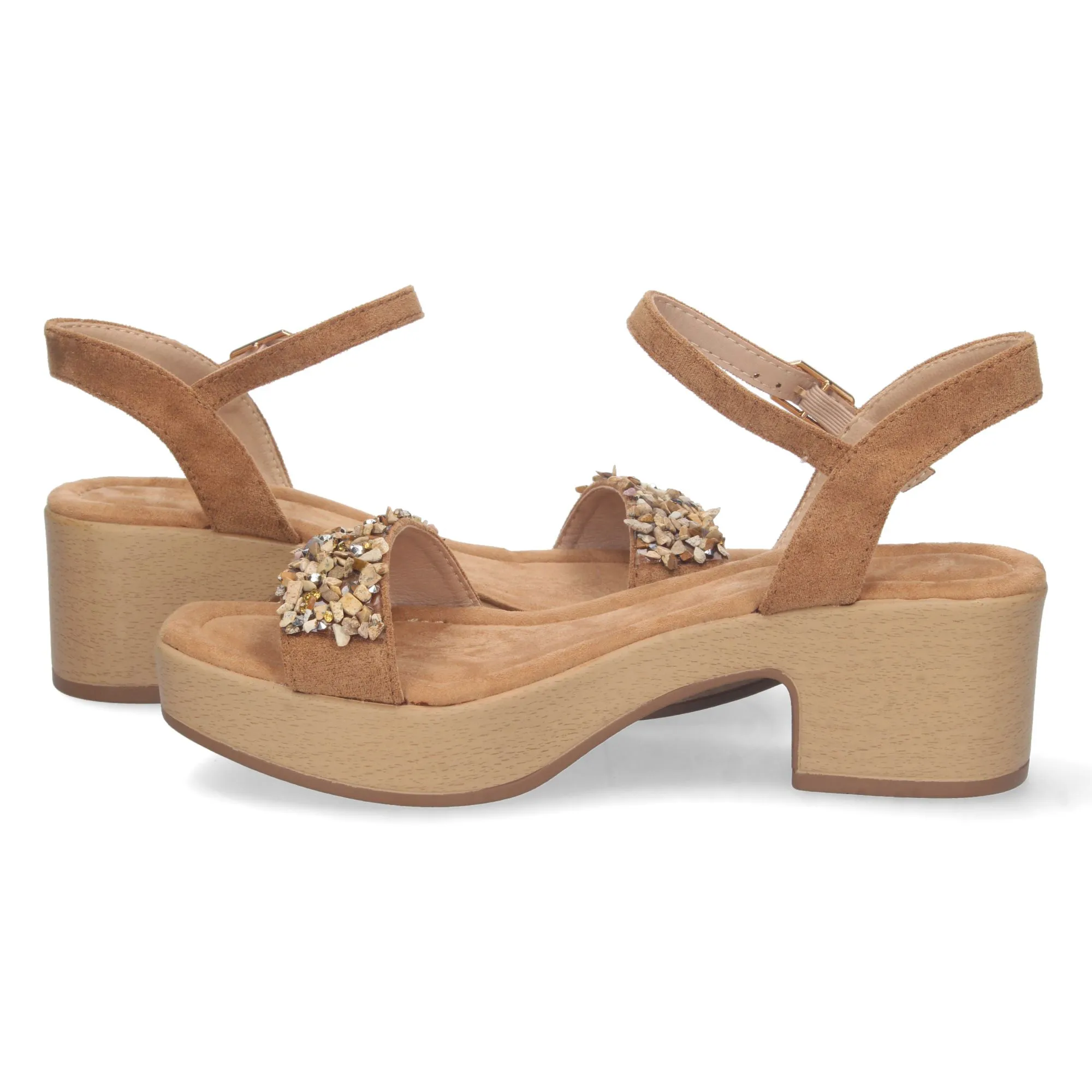 SANDALIAS TACóN Y PLATAFORMA ESTILO MADERA MUJER COLOR CAMEL FB2342