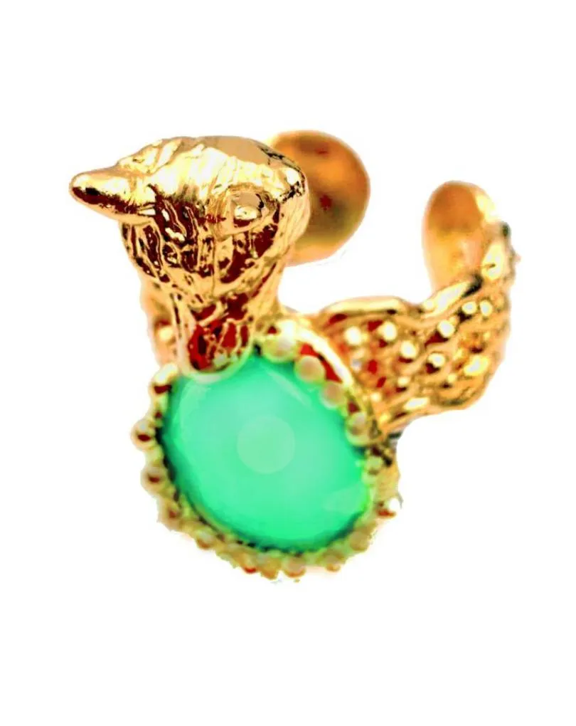 SORTIJAS DORADAS PARA MUJER CON BAÑO DE ORO CABEZA DE LOBO CON ESMERALDA COLOMBIANA JOYAS EXCLUSIVAS