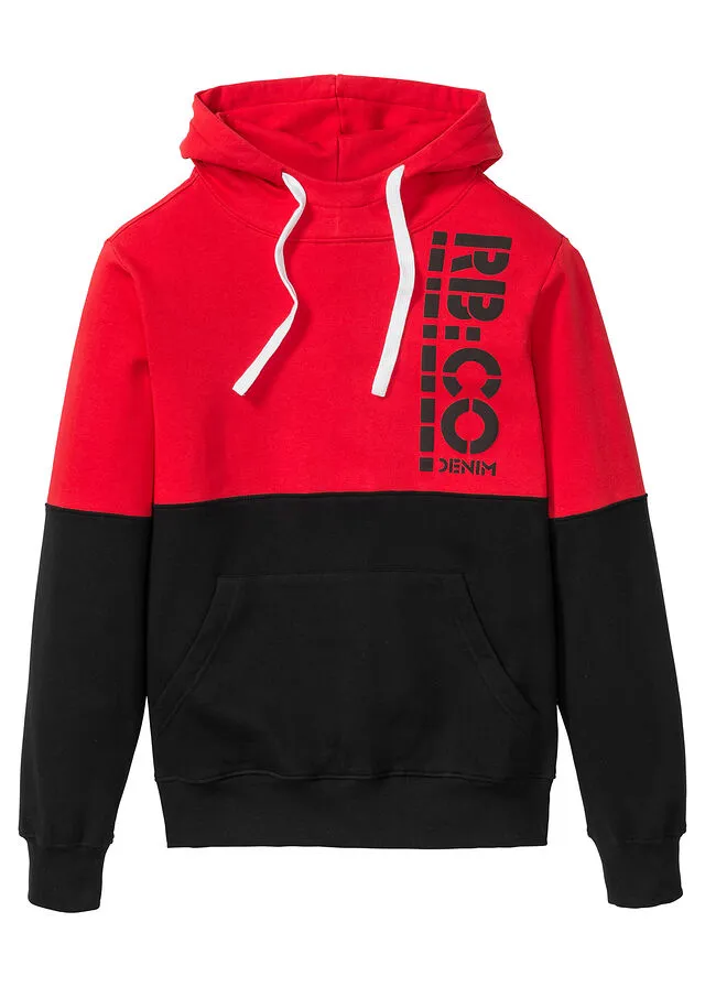 SUDADERA CON CAPUCHA Y CORTE SLIM NEGROROJO ESTAMPADO