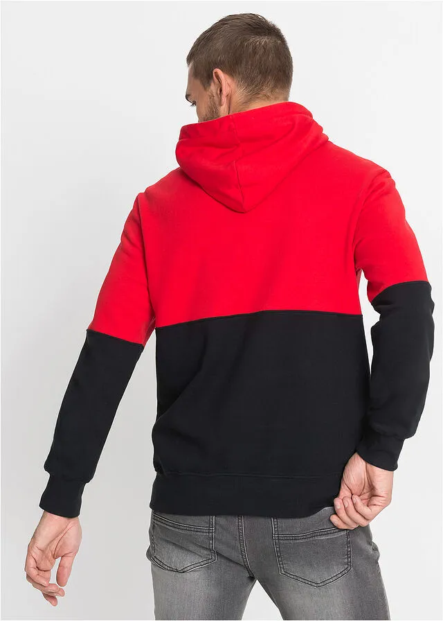 SUDADERA CON CAPUCHA Y CORTE SLIM NEGROROJO ESTAMPADO