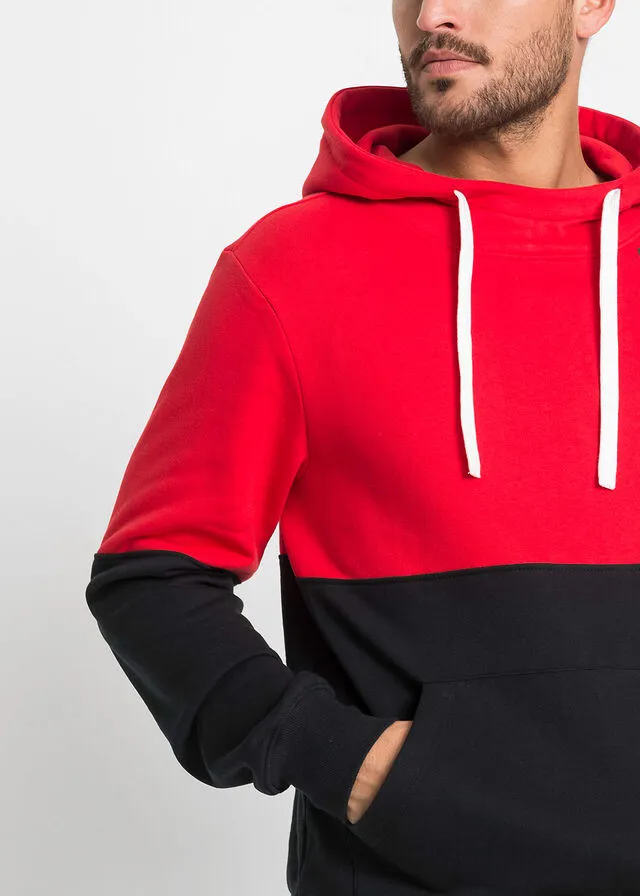 SUDADERA CON CAPUCHA Y CORTE SLIM NEGROROJO ESTAMPADO