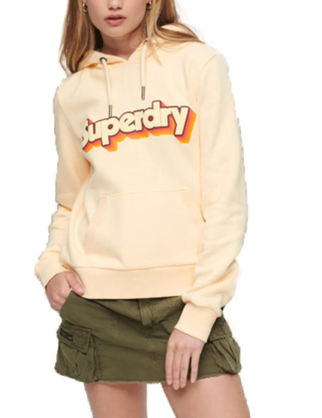 Sudadera Superdry 70'S Classic beige con capucha para mujer