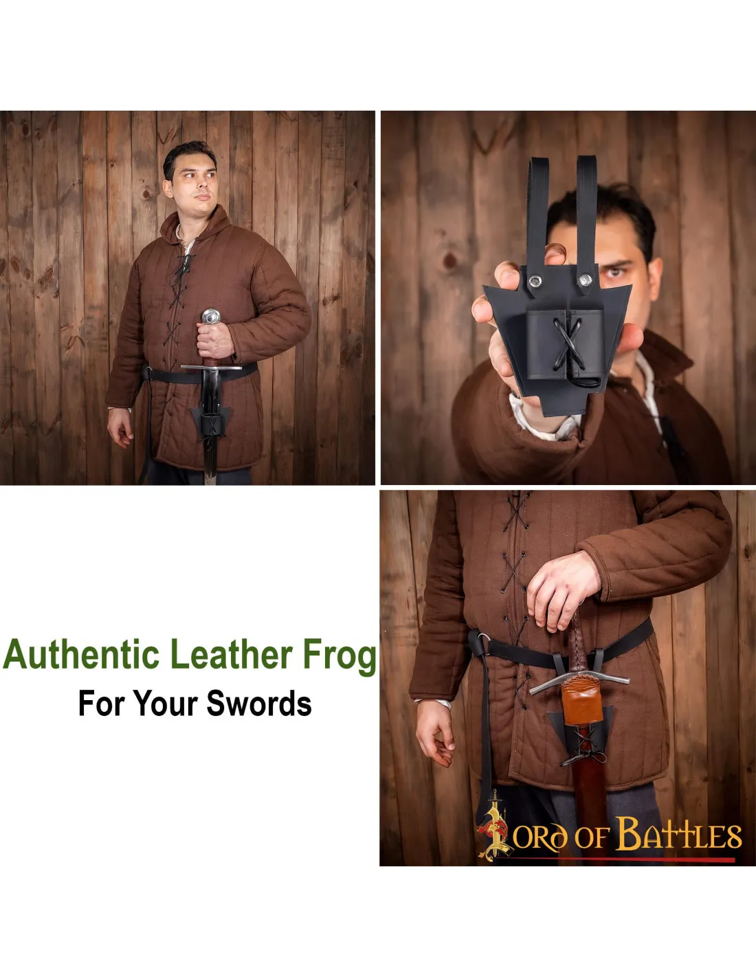 Tahalí medieval de cuero negro para dagas o espadas