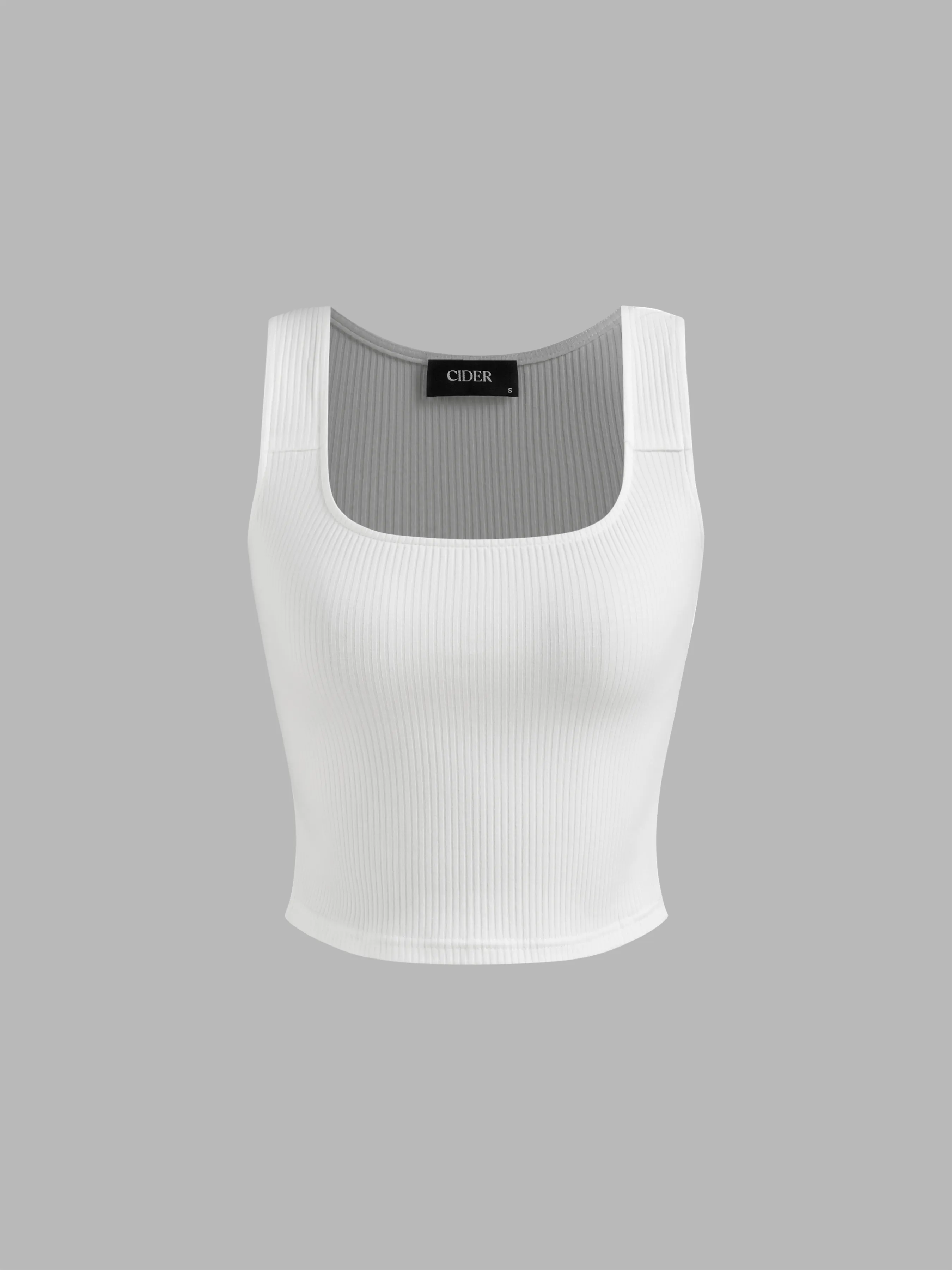 Top Crop de Tirantes Sólido con Cuello Cuadrado de Mezcla de Algodón