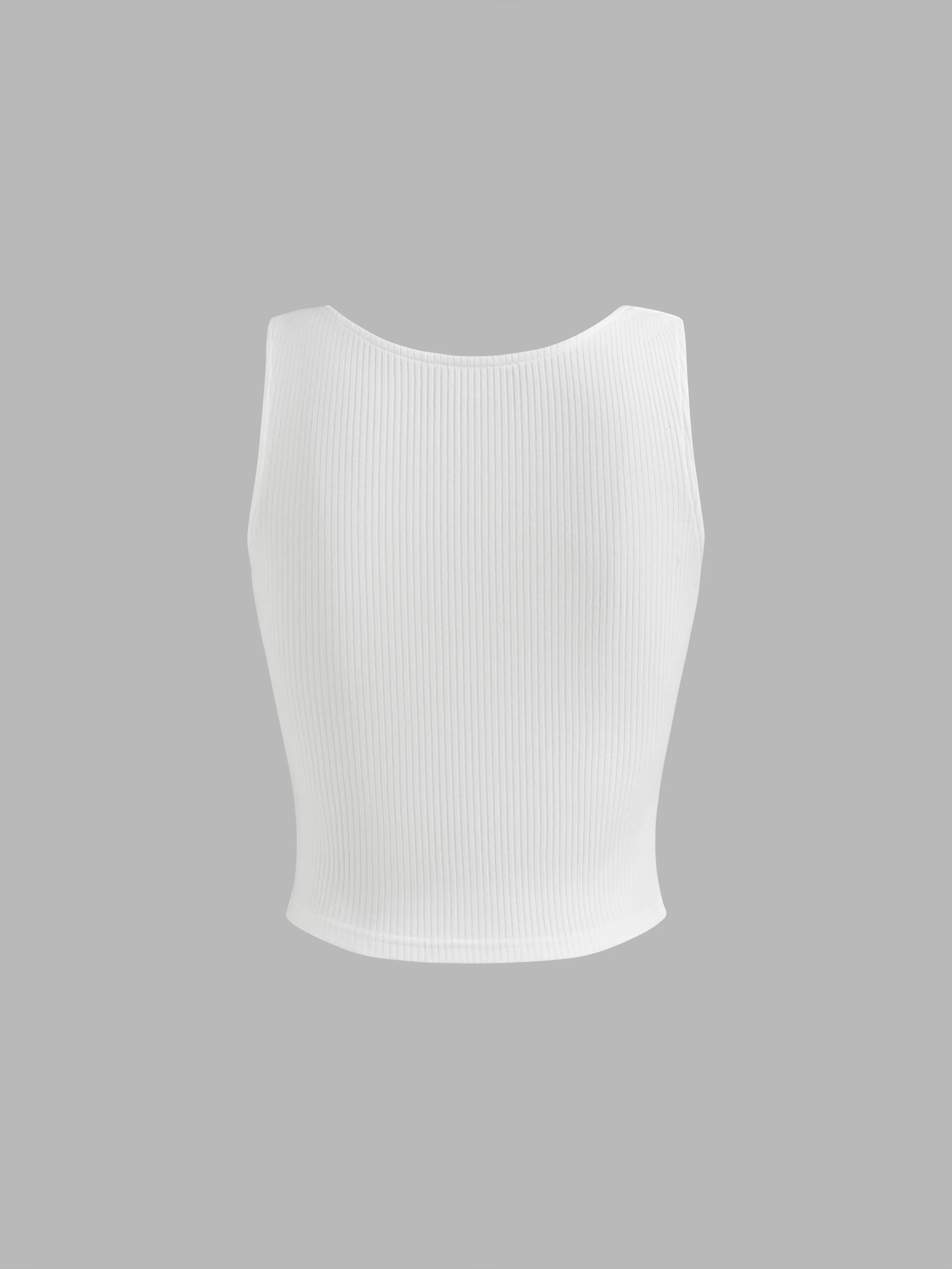 Top Crop de Tirantes Sólido con Cuello Cuadrado de Mezcla de Algodón
