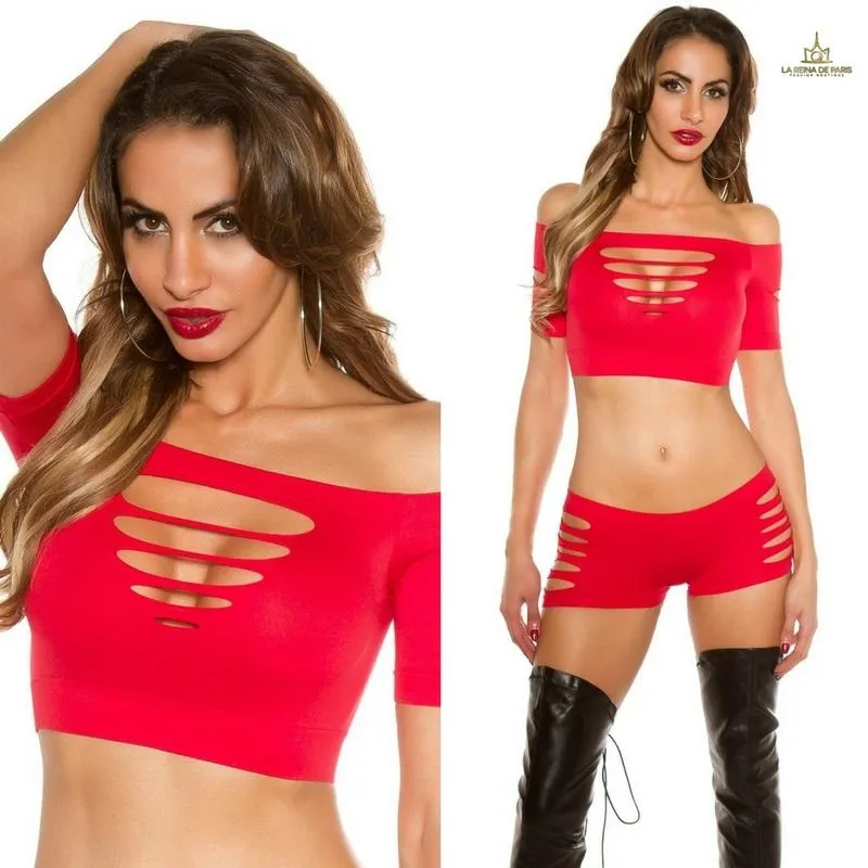 Top parte superior con recortes rojo