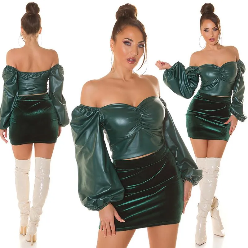 Top polipiel de hombros caídos verde