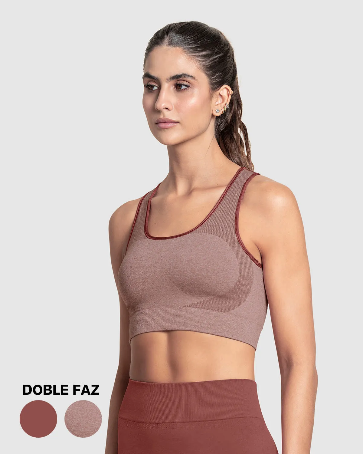 Top sin costuras doble faz con soporte medio de busto