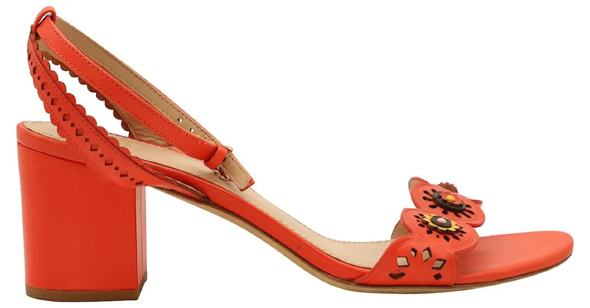 Tory Burch Marguerite Sandalias de bloque medio con corte floral en cuero rojo Roja 