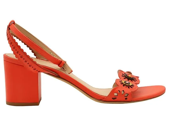 Tory Burch Marguerite Sandalias de bloque medio con corte floral en cuero rojo Roja 