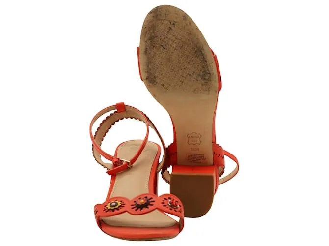 Tory Burch Marguerite Sandalias de bloque medio con corte floral en cuero rojo Roja 