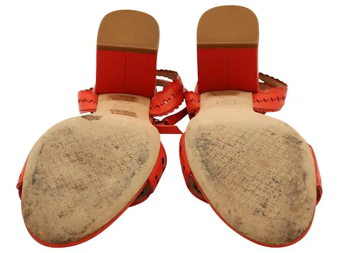 Tory Burch Marguerite Sandalias de bloque medio con corte floral en cuero rojo Roja 