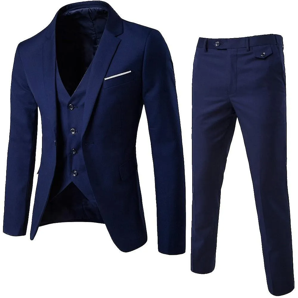 Traje de hombre Slim Fit Tres piezas de negocios Boda Fiesta Chaqueta Chaleco y Pantalones #precious Azul