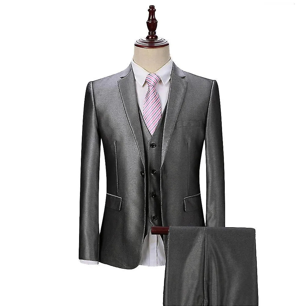 Traje de vestir gris delgado de un botón para hombres Traje de 3 piezas