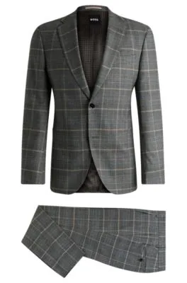 Traje slim fit en lana elástica a cuadros