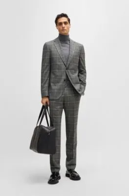 Traje slim fit en lana elástica a cuadros