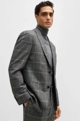 Traje slim fit en lana elástica a cuadros