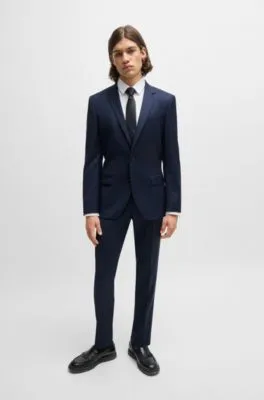 Traje slim fit en lana virgen elástica a cuadros