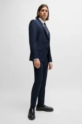 Traje slim fit en lana virgen elástica a cuadros