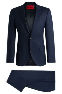 Traje slim fit en lana virgen elástica a cuadros