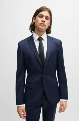 Traje slim fit en lana virgen elástica a cuadros