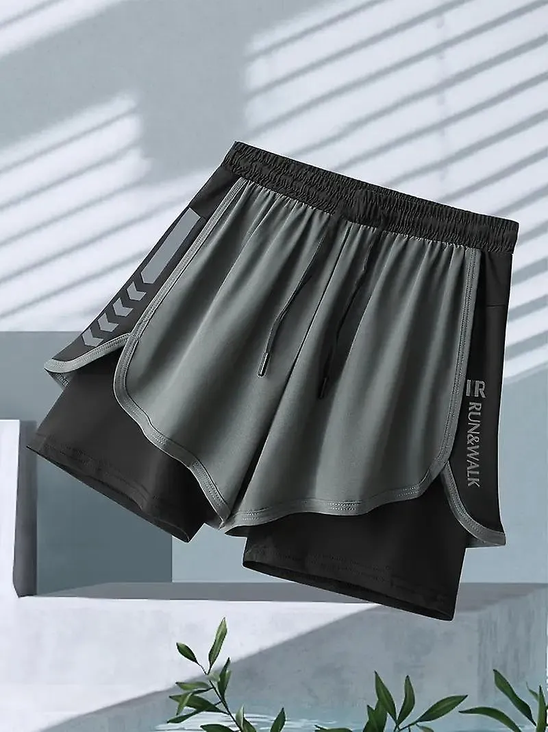 Trajes de baño de dos capas para hombres, traje de baño atlético de secado rápido ligeramente elástico con cordón para playa, pi