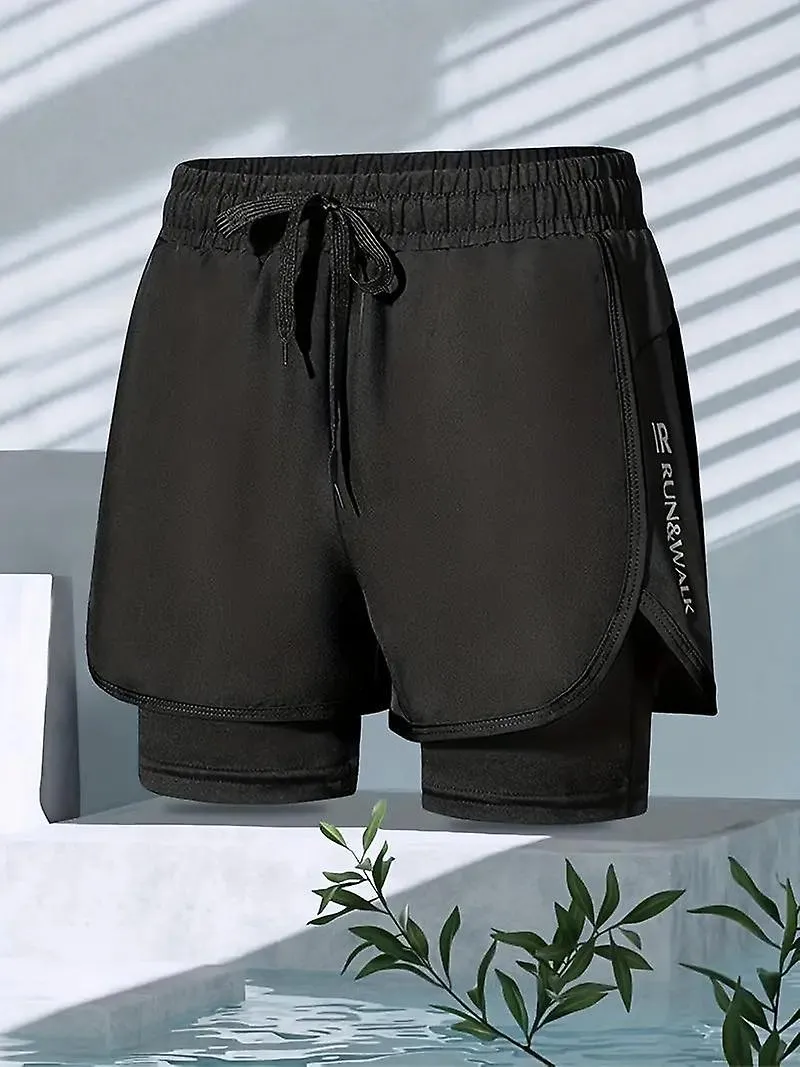 Trajes de baño de dos capas para hombres, traje de baño atlético de secado rápido ligeramente elástico con cordón para playa, pi