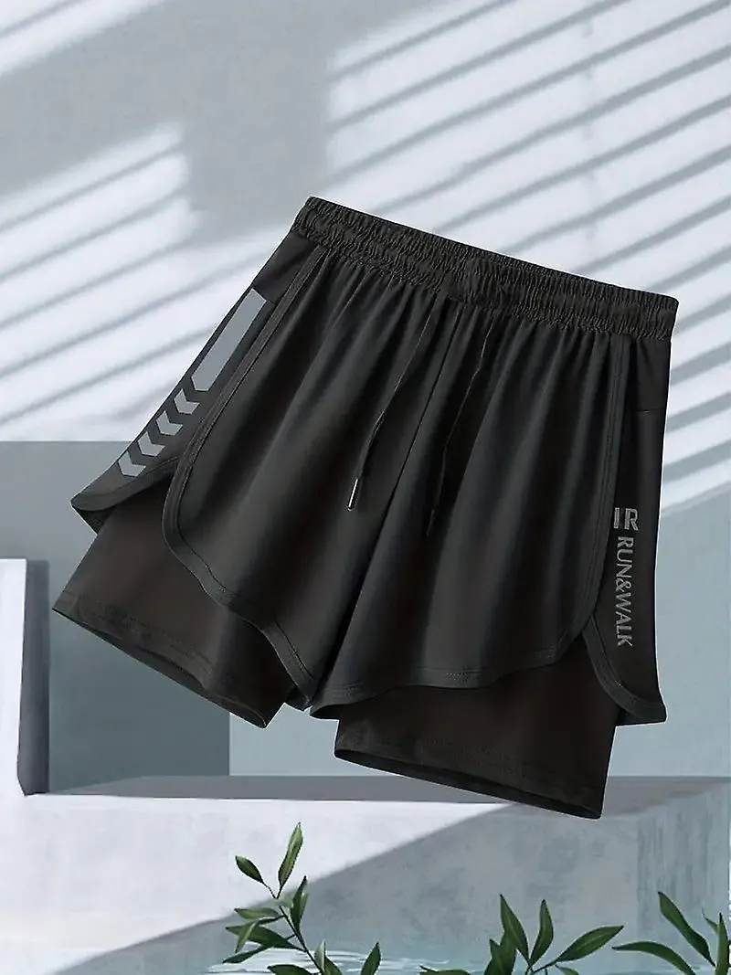 Trajes de baño de dos capas para hombres, traje de baño atlético de secado rápido ligeramente elástico con cordón para playa, pi