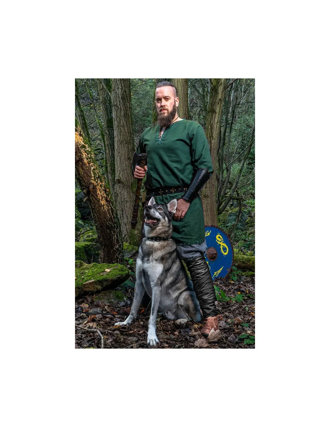 Túnica vikinga con bordados Erwin, verde