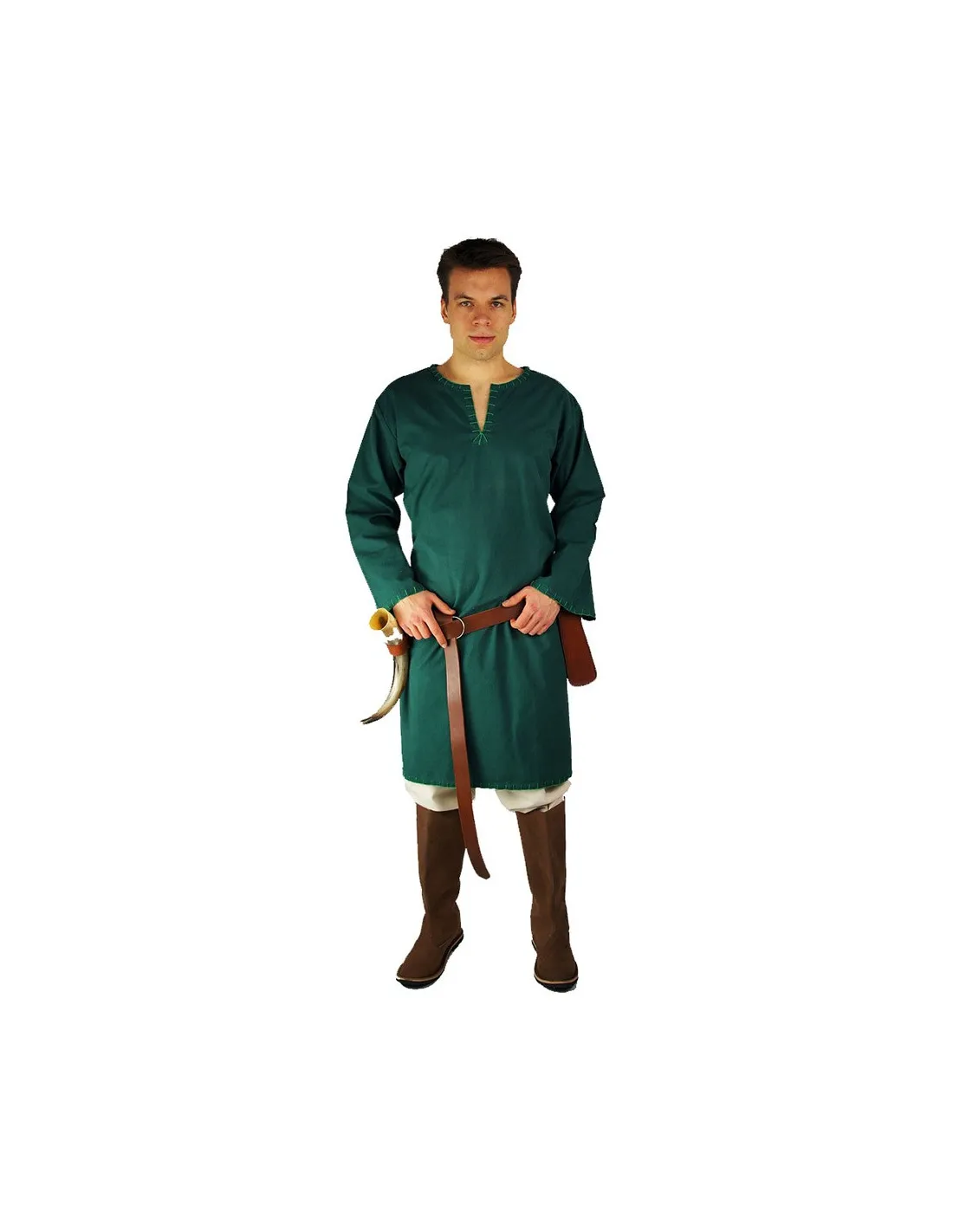 Túnica vikinga con bordados Erwin, verde