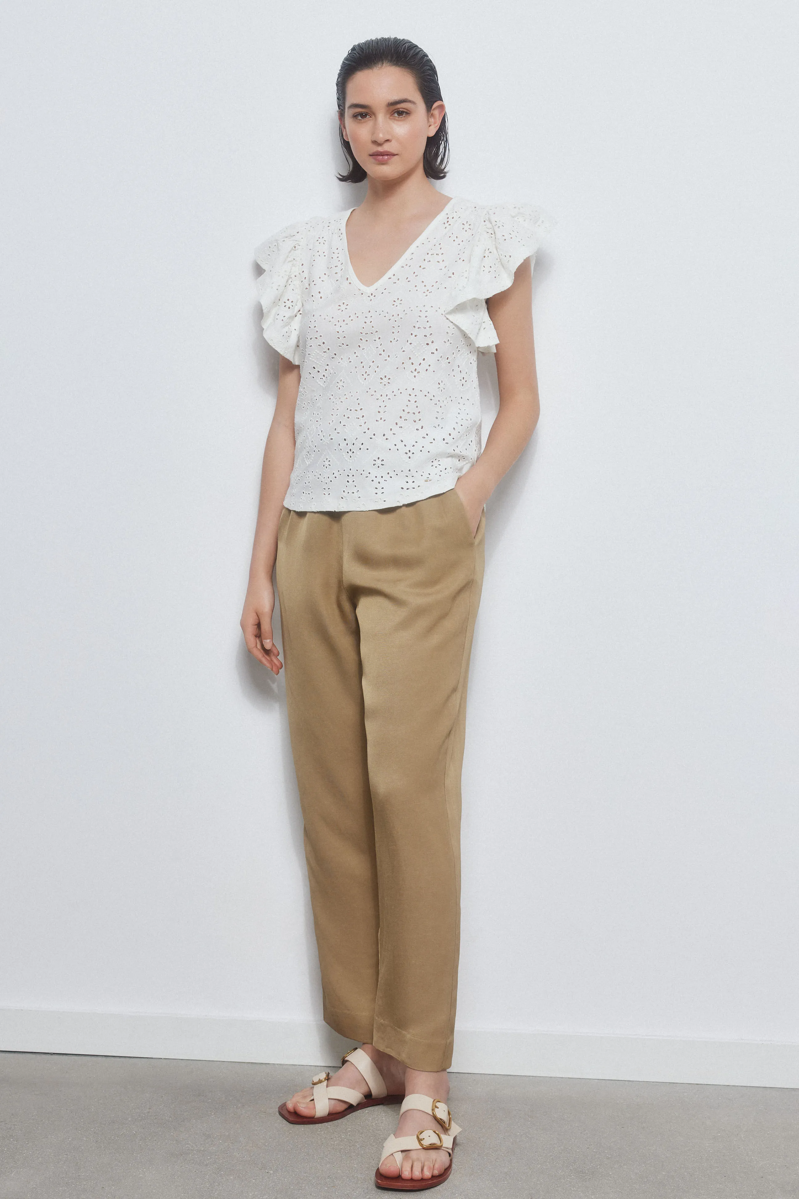 VNECK TSHIRT WITH RUFFLE