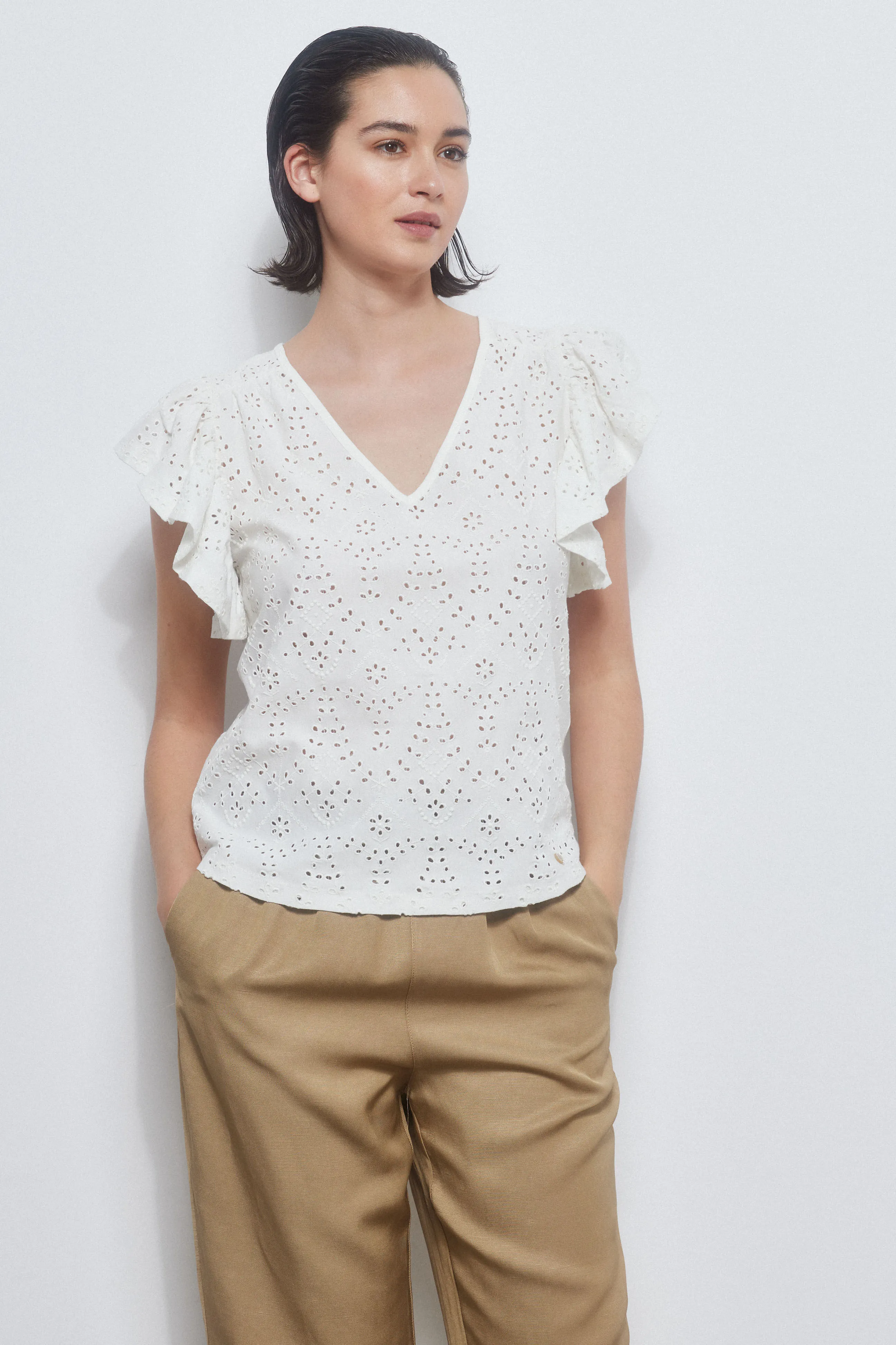 VNECK TSHIRT WITH RUFFLE