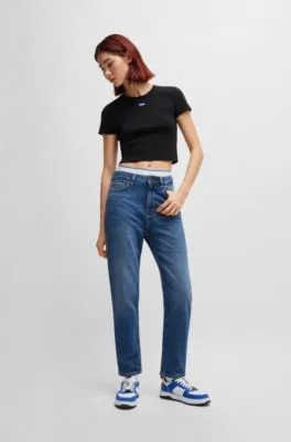 Vaqueros estilo mom de denim elástico azul medio