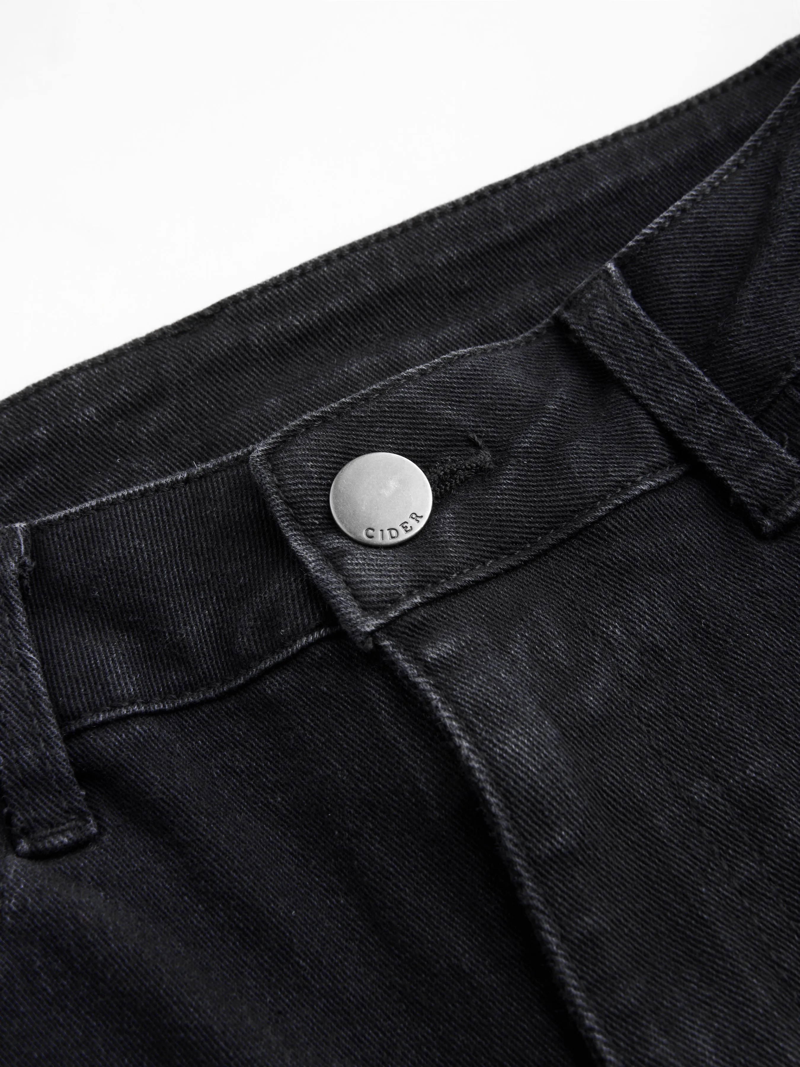 Vaqueros rectos cortos de cintura alta y denim elástico con bolsillos