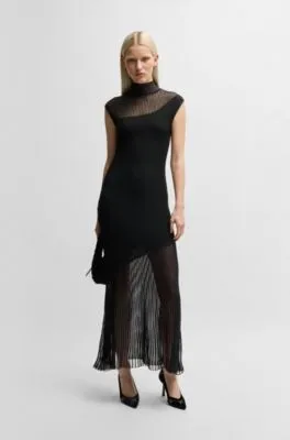 Vestido de cuello medio en tejido de crepé con detalles opacos