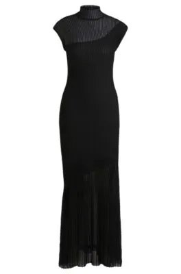 Vestido de cuello medio en tejido de crepé con detalles opacos