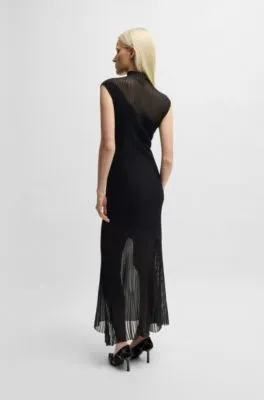 Vestido de cuello medio en tejido de crepé con detalles opacos